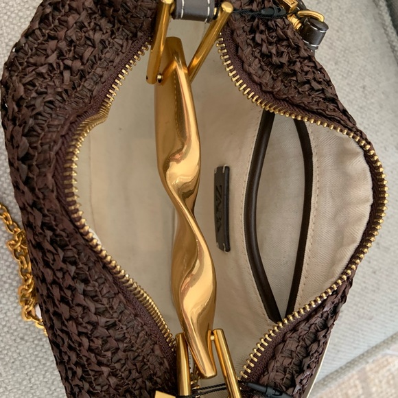 NWT Zara Woven Handbag with Gold Twist Handle - Picture 6 of 15